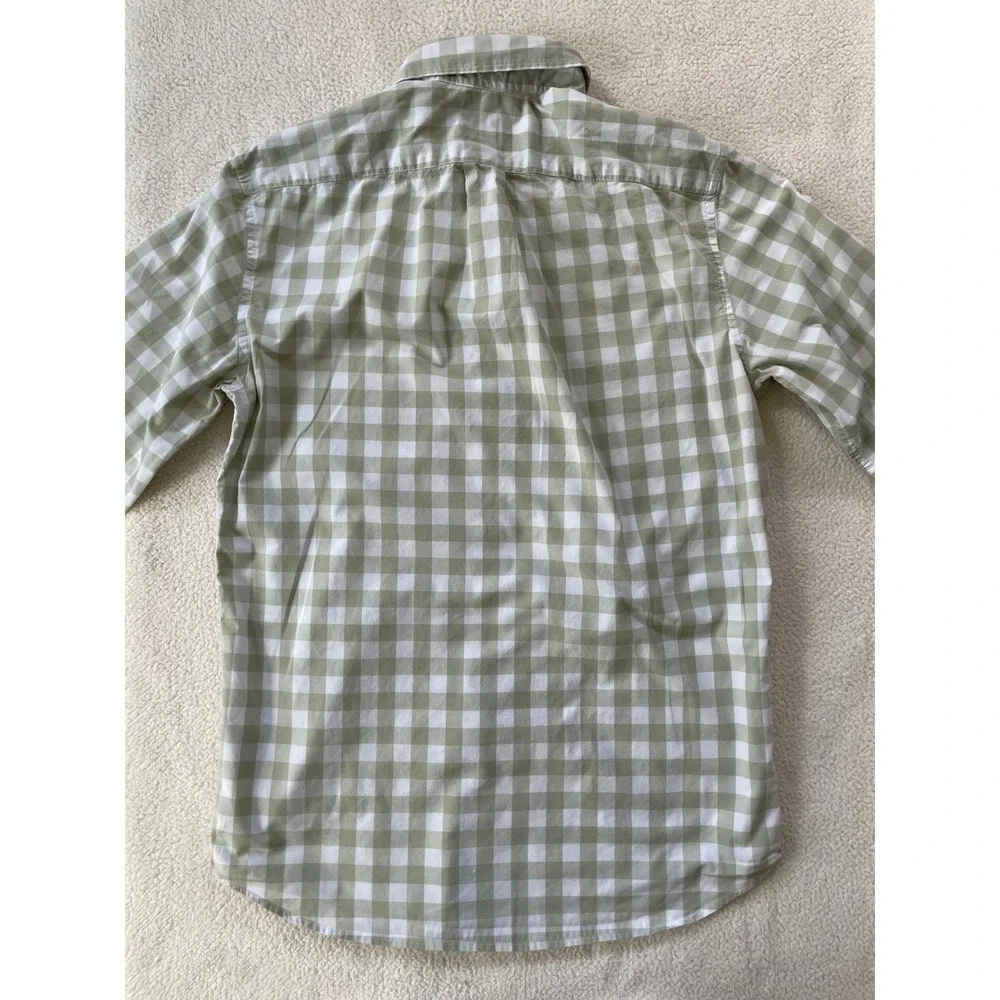 J.Crew Mens Small Secret Wash Button Down Shirt Green Gingham Check Slim Stretch